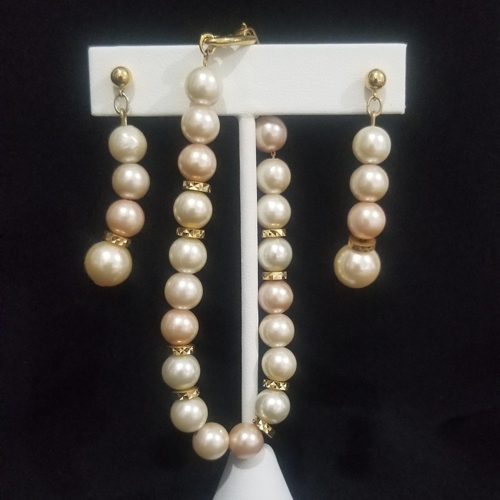 Vintage Napier Glass Pearls Bracelet & Earrings Set